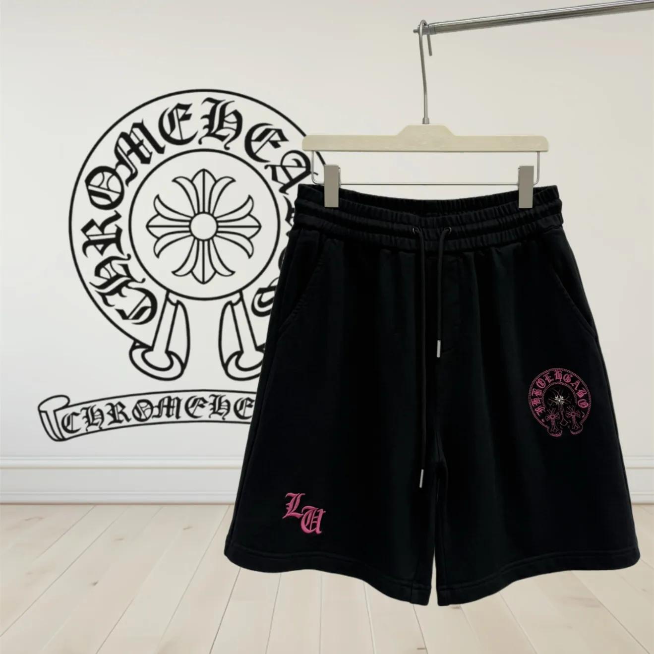 『S-XL』新作 クロス 蹄型 クロムハーツ サンスクリット 立体パッチ刺繍 カジュアル5分パンツ ショーツ