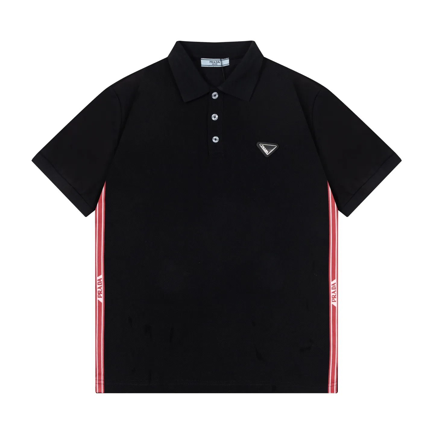 『S-2XL』サイド 赤 ストライプ レター プリント カスタム 三角 レザー パッチ ロゴ カジュアル ポロシャツ 半袖