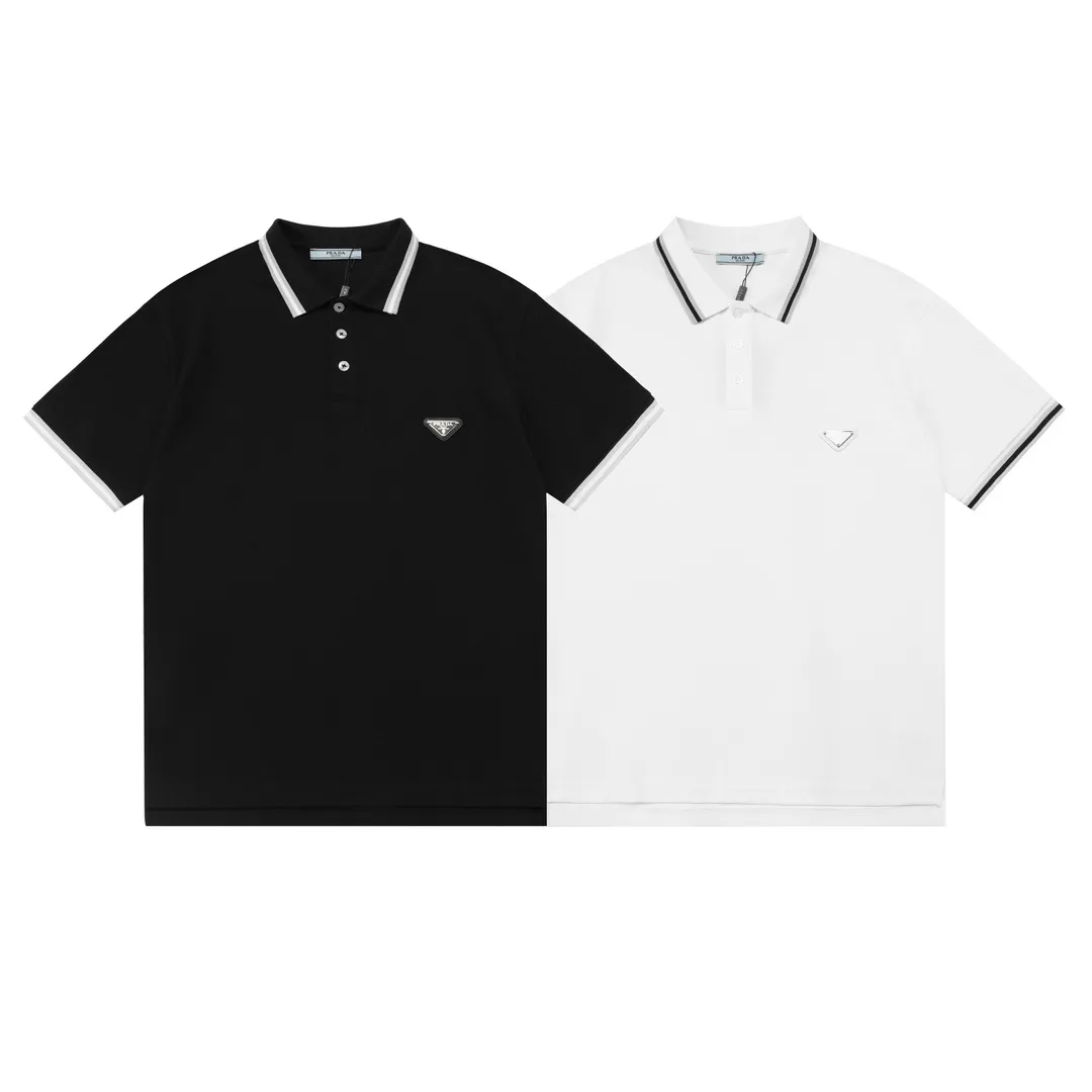 『S-2XL』新作 オーダーメイド カラー 三角 レザー パッチ ロゴ カジュアル ポロシャツ 半袖