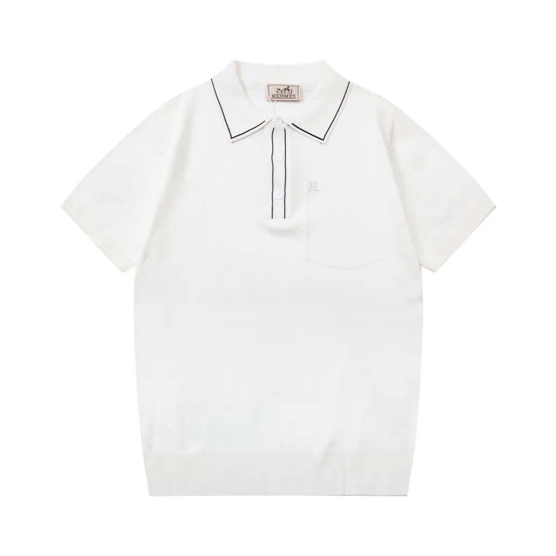 『M-3XL』 超人気商品 大人気 新品 レトロ ニット生地 折り襟 刺繍 夏 Ｔシャツ